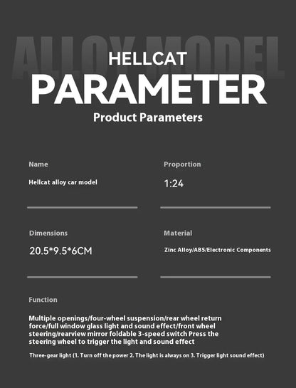 1:24 Dodge Challenger SRT Hellcat Redeye Super Muscle Car Alloy Metal Diecast Car Model Collecting Hobby Decorative Gift Friend