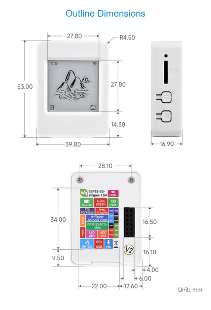 ESP32-S3 1.54 Inch e-Paper AIoT Development Board 200×200 Support Wi-Fi & BLE For Xiaozhi Deepseek