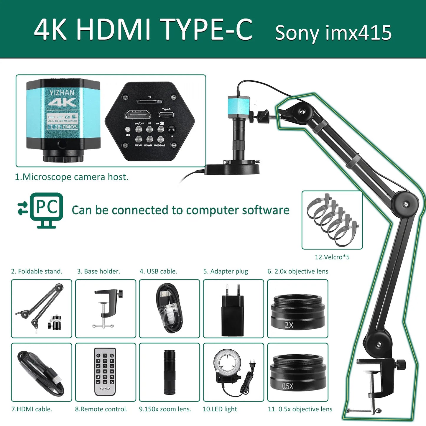 IMX415 4K 300x Digital Microscope For Soldering Recording 48MP Industrial Electronics Microscope phone Repair Jewelry Repair