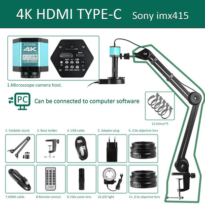IMX415 4K 300x Digital Microscope For Soldering Recording 48MP Industrial Electronics Microscope phone Repair Jewelry Repair