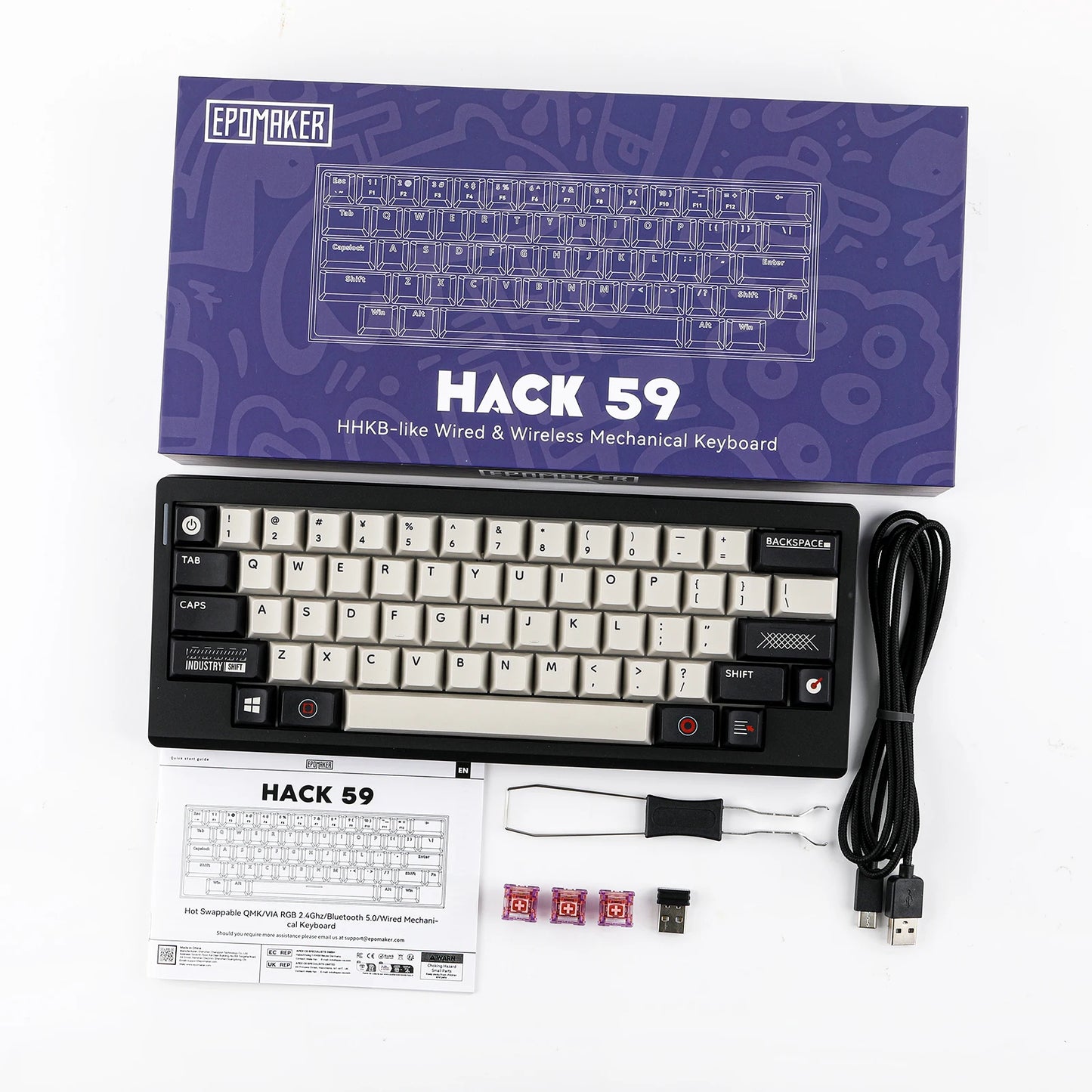 EPOMAKER Hack59 QMK/VIA HHKB-like Layout Wired/2.4GHz/Bluetooth 5.0 Wireless Gasket-mounted Hot-Swap Mechanical Gaming Keyboard