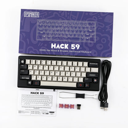 EPOMAKER Hack59 QMK/VIA HHKB-like Layout Wired/2.4GHz/Bluetooth 5.0 Wireless Gasket-mounted Hot-Swap Mechanical Gaming Keyboard