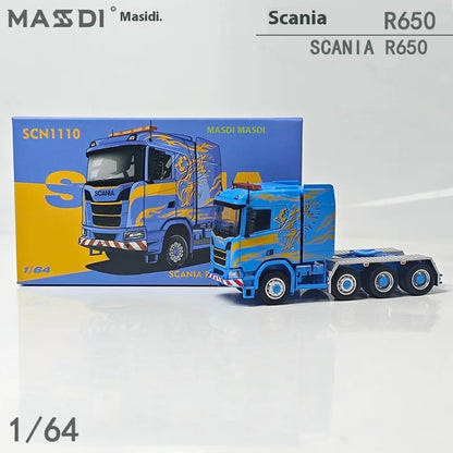 New In Stock Mesdi 1:64 Scania R650 Civilian Trailer Transport Vehicle Alloy Small Model Miniature Diecast Scania Custom Toy Gif