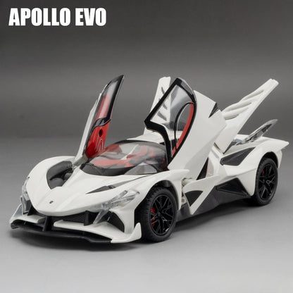 1/24 Scale Apollo EVO Alloy Sports Car Model Metal Diecast Miniature Toy with Pull Back Sound Light Vehicles Boys Birthday Gift