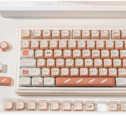 134 Key Toast Theme Keycaps Cute Key Cap PBT Cherry MOA Profile Custom Opaque Keycap Gift for Mechanical Keyboard Accessory