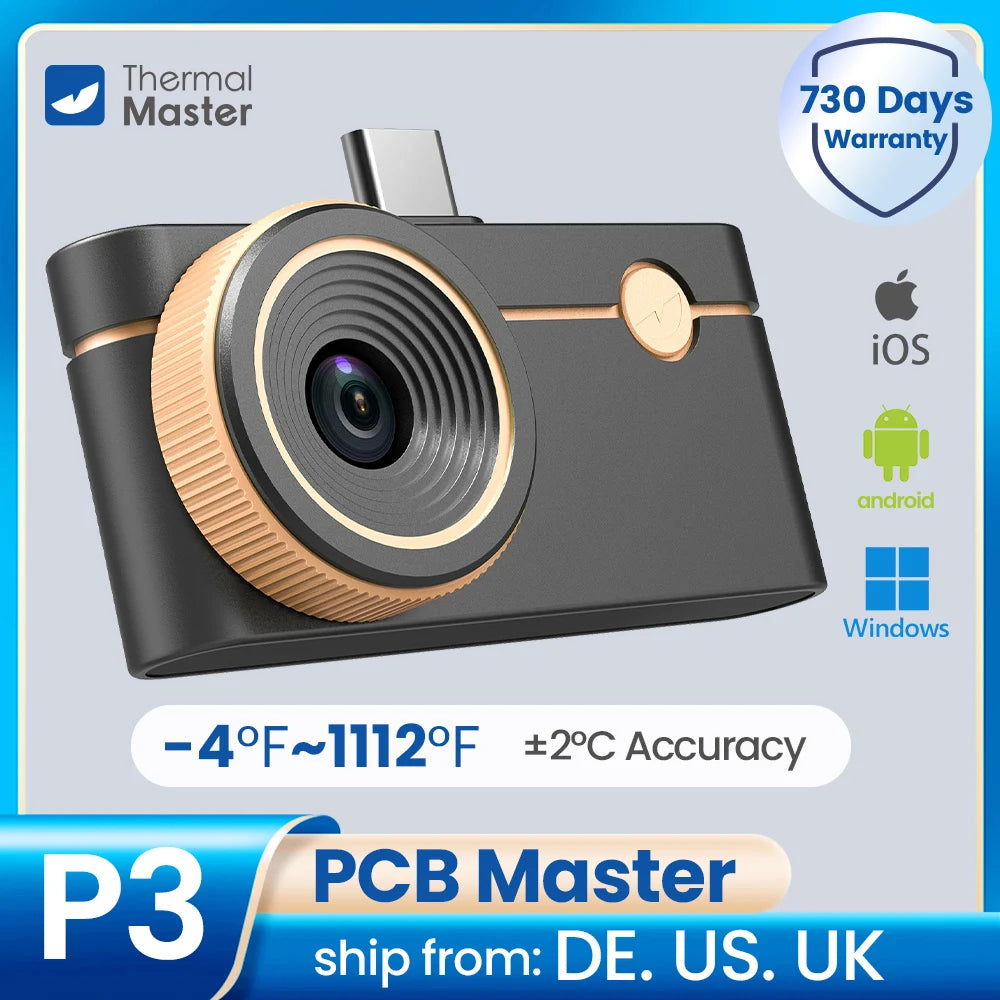 (Android&iPhone) P3 Type-C Thermal Camera for Electronics Repair 512×384 Adjustable Macro Lens 600℃ Usb Thermal Imaging Camera