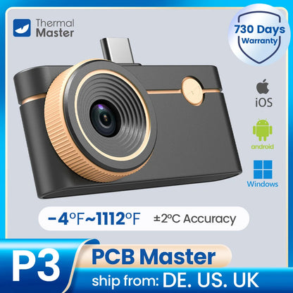 (Android&iPhone) P3 Type-C Thermal Camera for Electronics Repair 512×384 Adjustable Macro Lens 600℃ Usb Thermal Imaging Camera