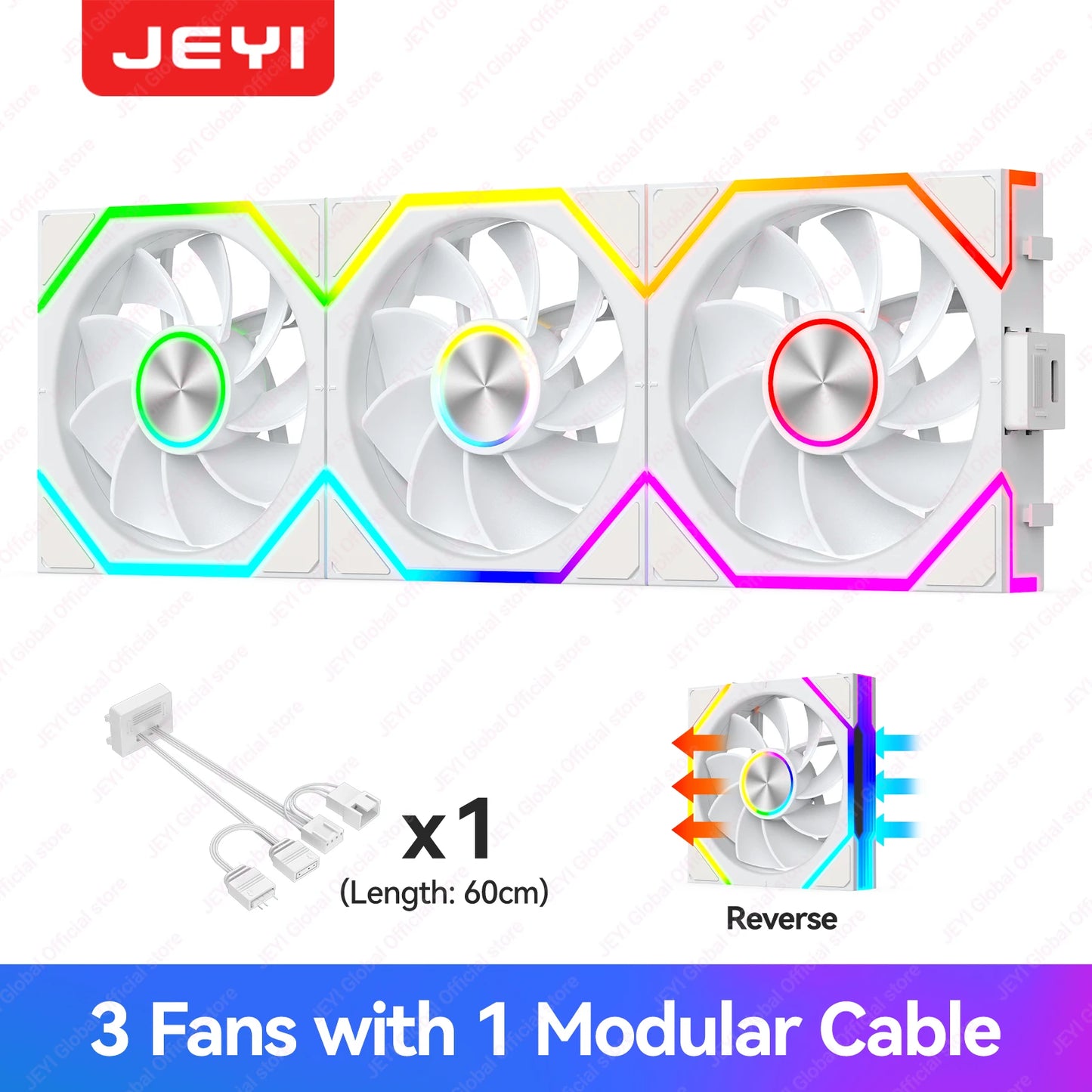 JEYI ARGB Infinity Mirror PC Fans Hydro Bearing Fan 30dB(A) 12CM cooling fan 5V3 pin PWM 800-2000RPM Forward/Reverse Blade Fan