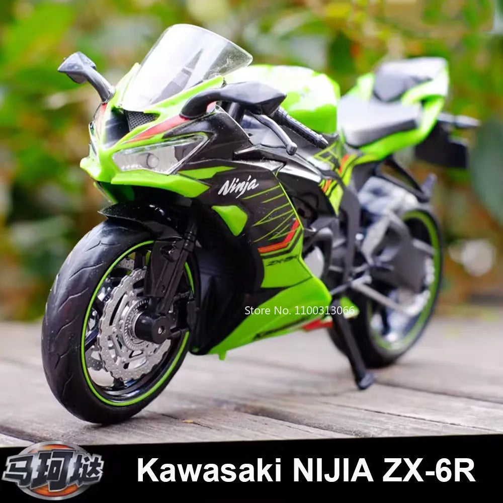 1:12 Kawasaki NIJIA ZX-6R Motorcycle Alloy Model Cars Toys Rubber Tires Wheel Shock Absorpoon Vehicle for Children Festival Gift