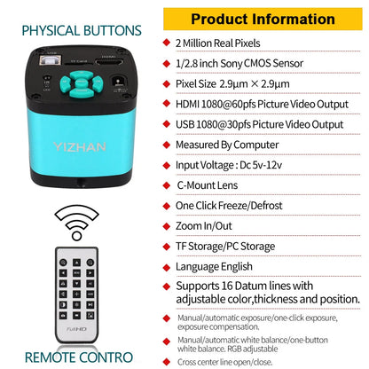 YIZHAN 130X Lens C-mount Digital Microscope for Electronics 4K 1080P HD Industrial Cameras 60MP 48MP HDMI USB VGA Repair Tools