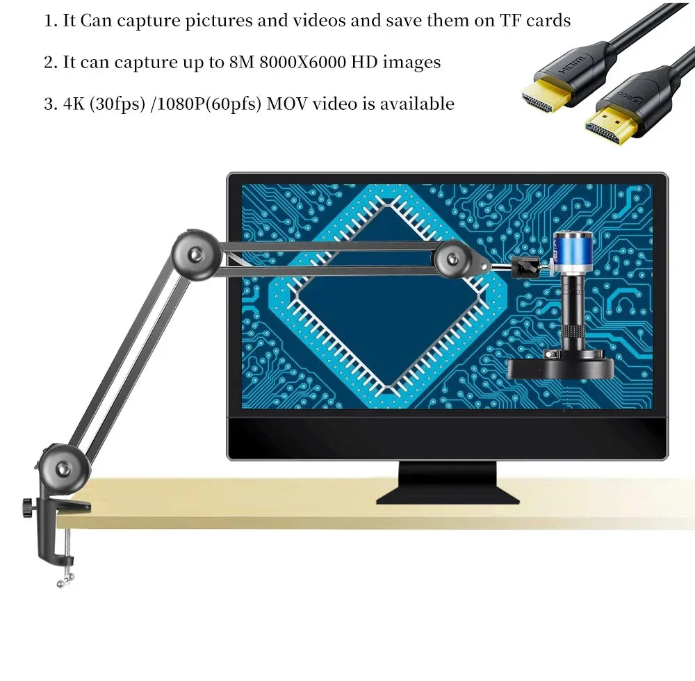 4K 48MP HDMI TYPE-C Microscope With 360° Adjustable Arm, 0-150X Magnification for Electronics Repair  EU/US/MX/Brazil Warehouse