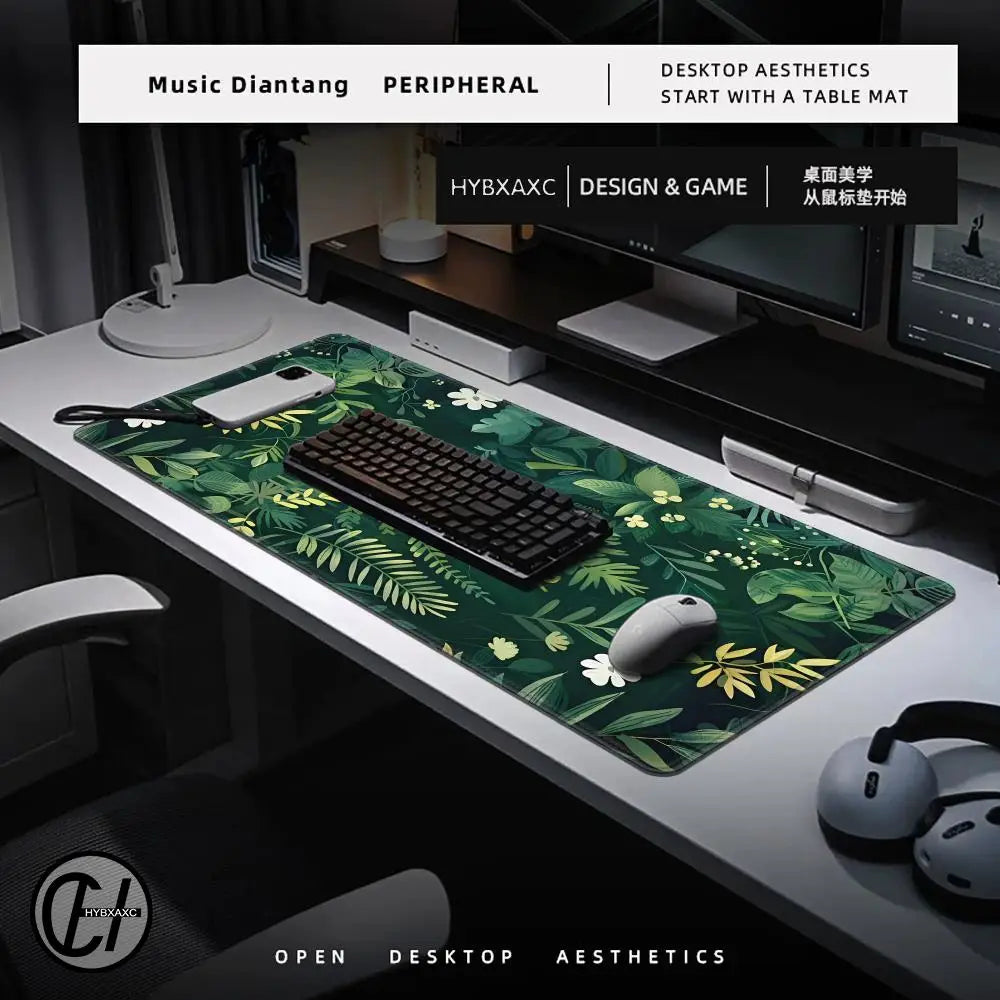 Forest Gaming Mouse Pad Vintage Floral Green Leaves Aesthetic Large Gaming Mousepad Gamer Desk Mat Nature Inspired Desk Mat
