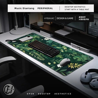 Forest Gaming Mouse Pad Vintage Floral Green Leaves Aesthetic Large Gaming Mousepad Gamer Desk Mat Nature Inspired Desk Mat