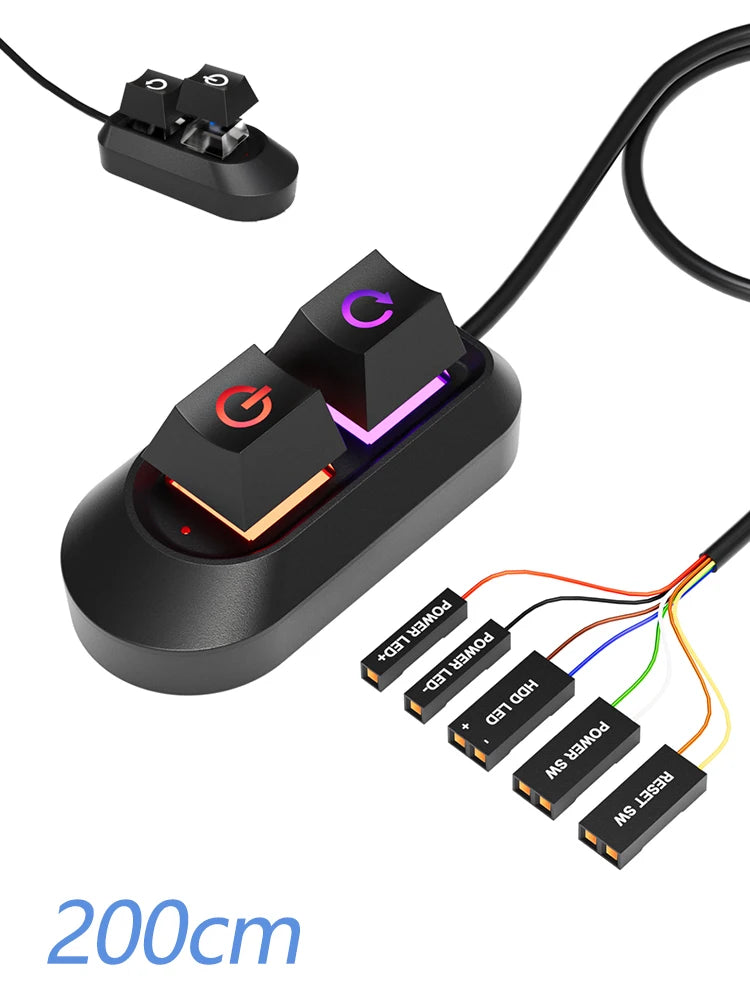 Logo PC Extension Switch 200cm Computer Desktop On/Off Switch Motherboard External Start Extension Cable Key With RGB LED Lights