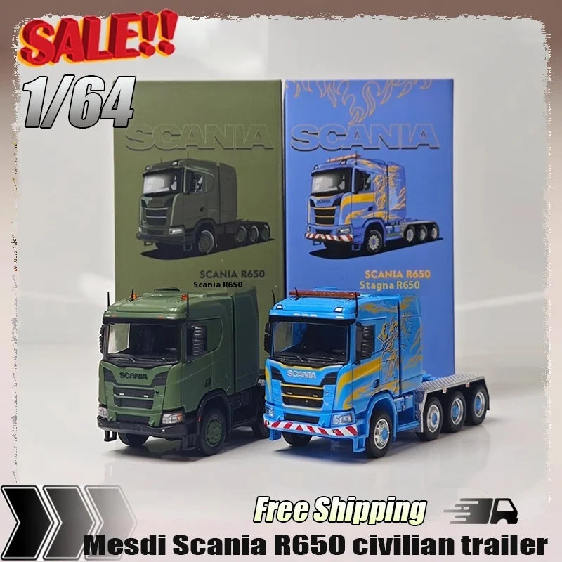 New In Stock Mesdi 1:64 Scania R650 Civilian Trailer Transport Vehicle Alloy Small Model Miniature Diecast Scania Custom Toy Gif
