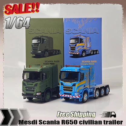 New In Stock Mesdi 1:64 Scania R650 Civilian Trailer Transport Vehicle Alloy Small Model Miniature Diecast Scania Custom Toy Gif