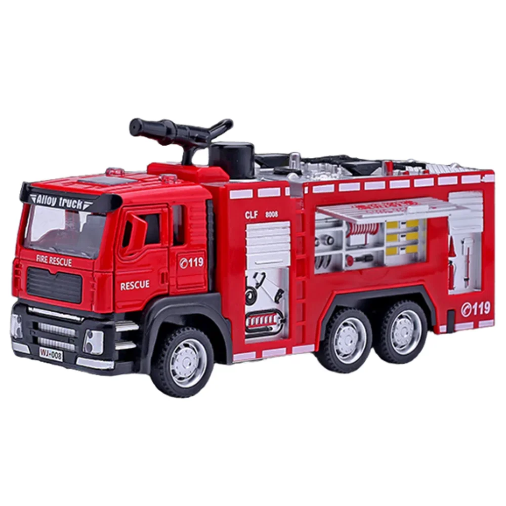 1/32 Fire Engine Car Toy Model with Sound Light Ladder Fire Truck Wheel Pull Back Sprinkler Rescue Vehicle Boys Decoration Gifts
