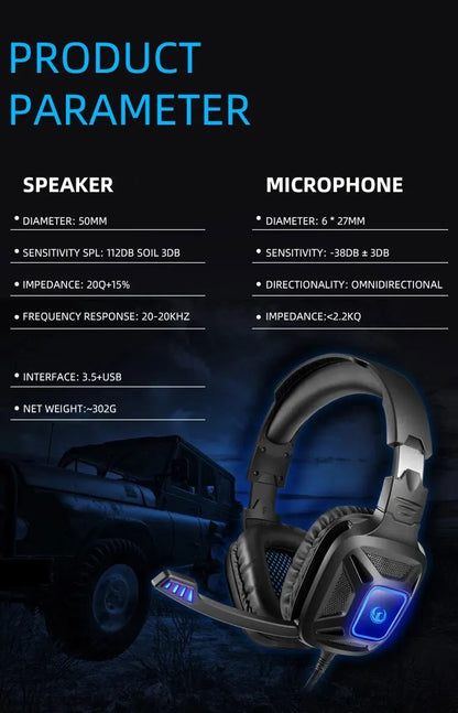 1PC Gaming Headset Experience Immersive Audio With Mic LED Lights Soft Memory Earmuffs Headphone