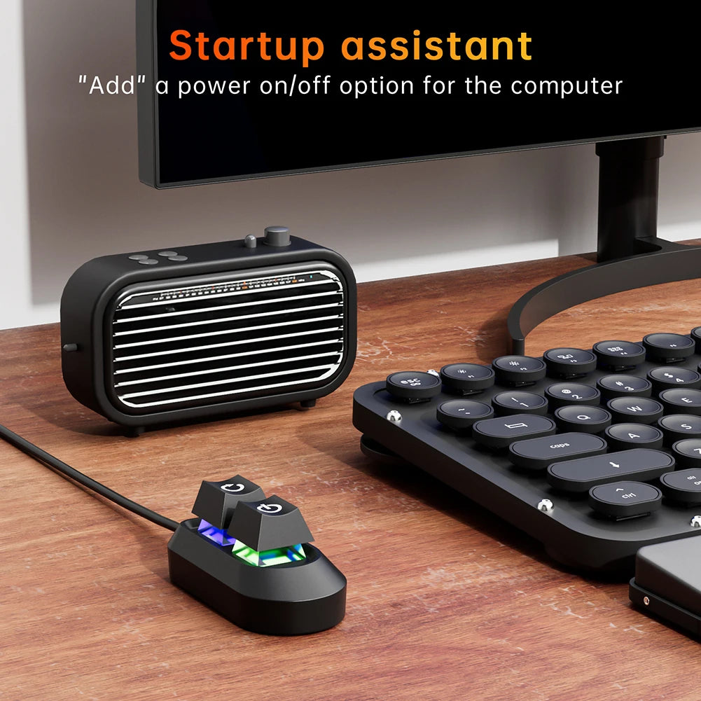 Logo PC Extension Switch 200cm Computer Desktop On/Off Switch Motherboard External Start Extension Cable Key With RGB LED Lights