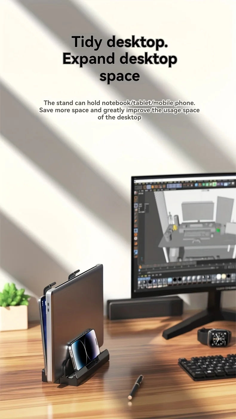 ABS material Adjustable vertical laptop stand with three-slot stand, padded computer stand for 16-inch laptops - rectangular