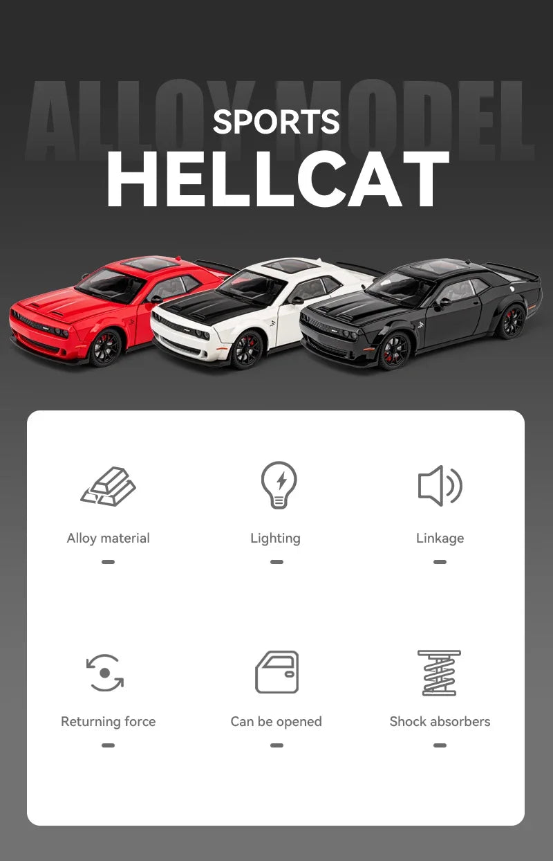 1:24 Dodge Challenger SRT Hellcat Redeye Super Muscle Car Alloy Metal Diecast Car Model Collecting Hobby Decorative Gift Friend