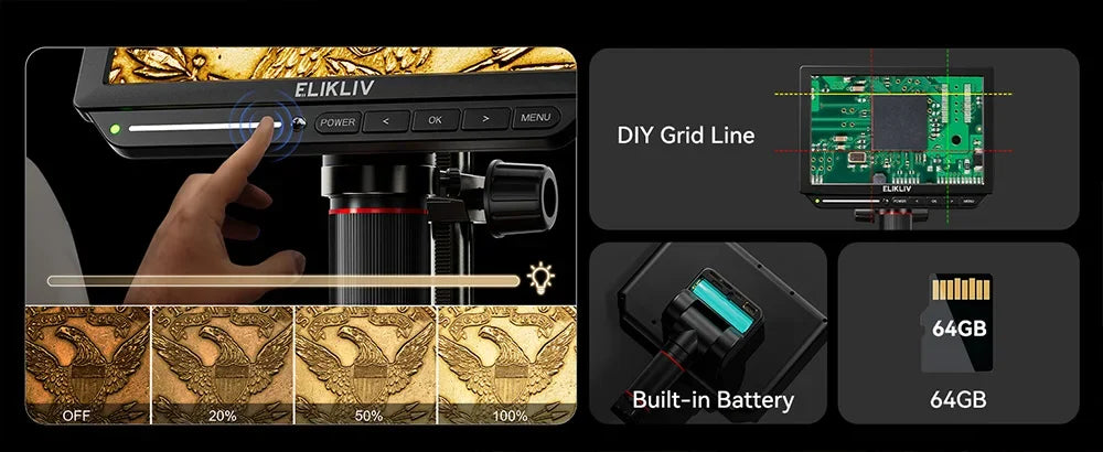 Elikliv EM4K 4K HDMI Digital Microscope for Electronics 8" 2000X Soldering Microscope for PCB Inspection Repair with 10" Stand