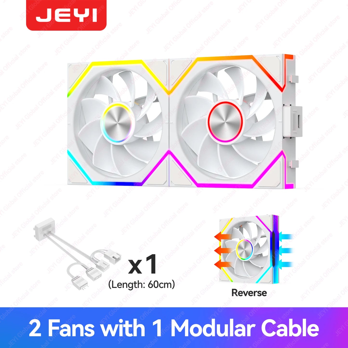 JEYI ARGB Infinity Mirror PC Fans Hydro Bearing Fan 30dB(A) 12CM cooling fan 5V3 pin PWM 800-2000RPM Forward/Reverse Blade Fan