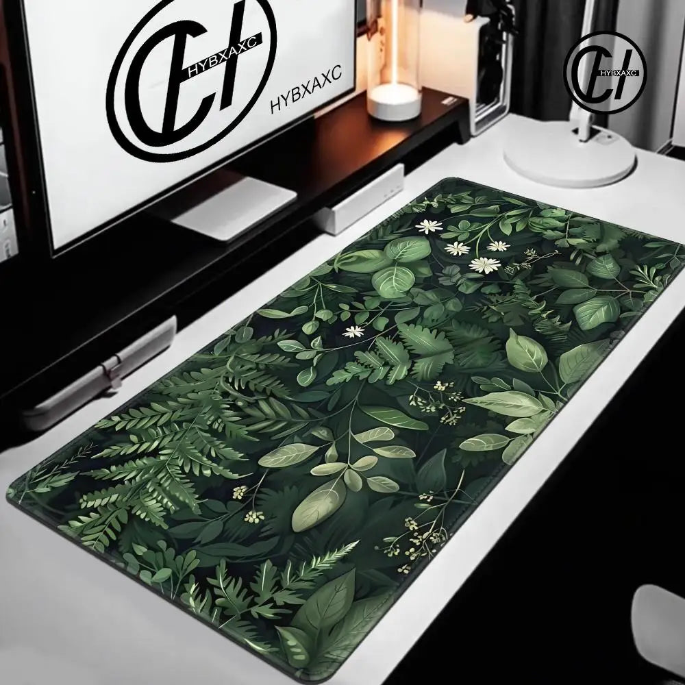 Forest Gaming Mouse Pad Vintage Floral Green Leaves Aesthetic Large Gaming Mousepad Gamer Desk Mat Nature Inspired Desk Mat