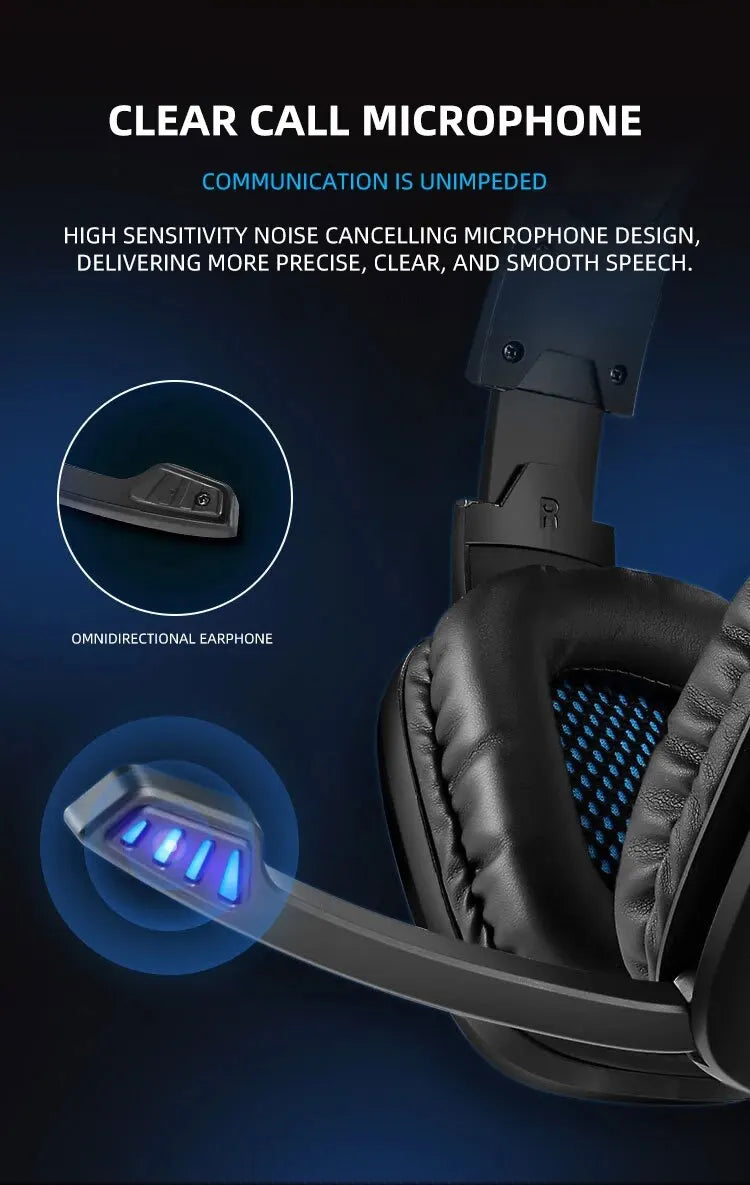 1PC Gaming Headset Experience Immersive Audio With Mic LED Lights Soft Memory Earmuffs Headphone