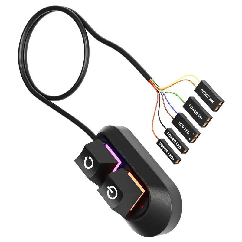 Logo PC Extension Switch 200cm Computer Desktop On/Off Switch Motherboard External Start Extension Cable Key With RGB LED Lights