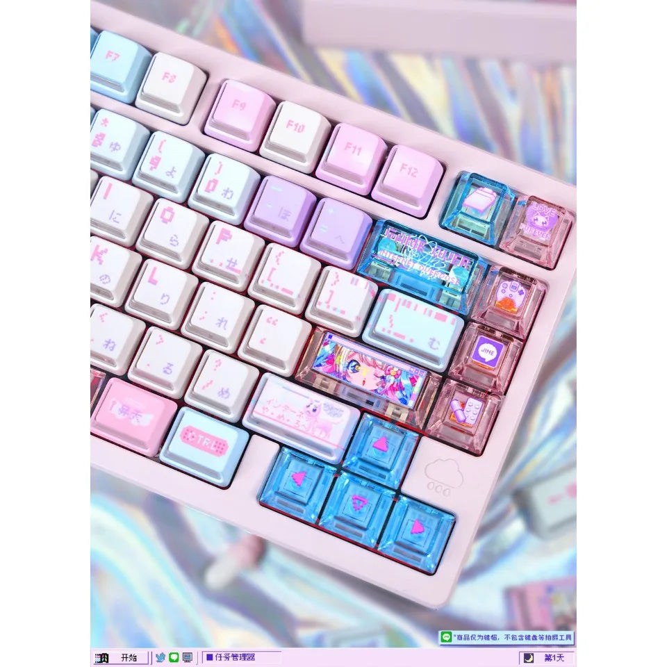 Anime Anchor Girl Theme Keycaps Set Customized PBT Sublimation Cherry Profile Keyboard Caps for Mechanical Keyboard Accessories
