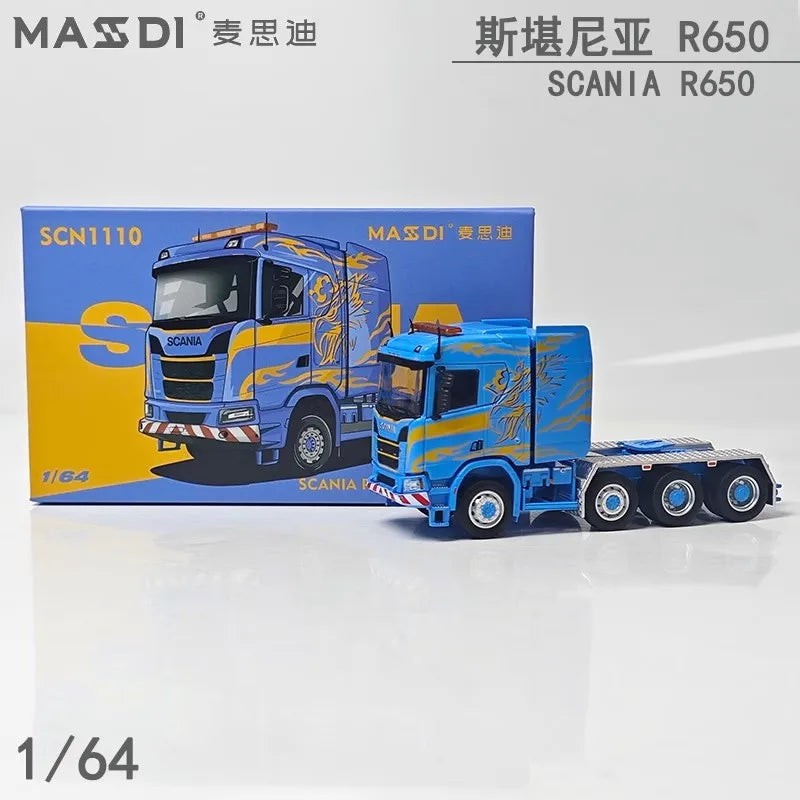 New In Stock Mesdi 1:64 Scania R650 Civilian Trailer Transport Vehicle Alloy Small Model Miniature Diecast Scania Custom Toy Gif