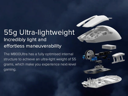 Delux M800ULTRA Gaming Wireless Lightweight Mouse Tri-mode Connection PAW3395 4K 26000DPI Nordic MCU Programmable Macro for PC