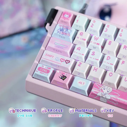 Anime Anchor Girl Theme Keycaps Set Customized PBT Sublimation Cherry Profile Keyboard Caps for Mechanical Keyboard Accessories