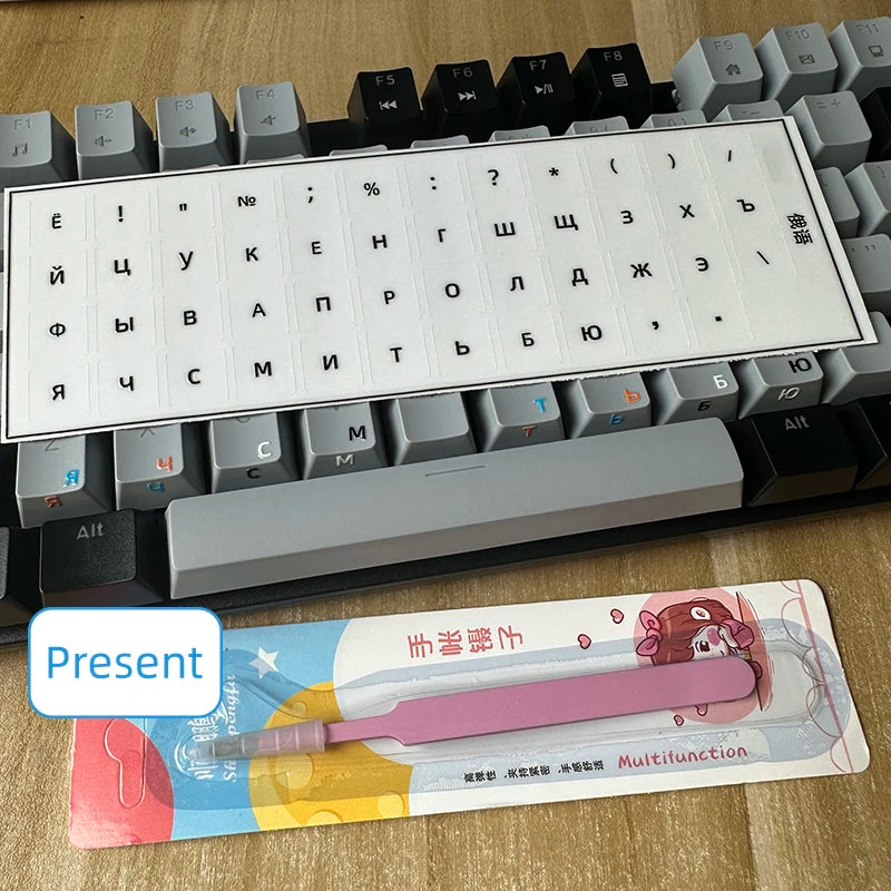 【Russian】Tear-Off Film Keyboard Stickers for Desktop and Laptop Keys, Single Letter Stickers, Transparent Side-Engraved Stickers