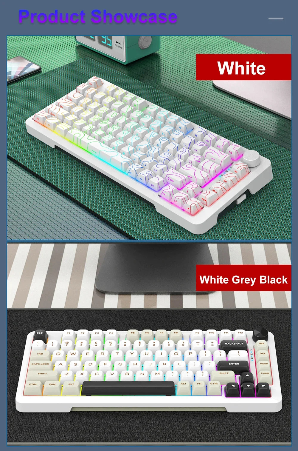 E-YOOSO Z82 RGB USB Mechanical Gaming Keyboard Support Bluetooth wireless 2.4G Wired 3 mode Gamer 82 Keys for Computer PC Laptop
