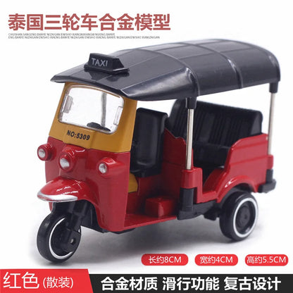 Cute Diecast Alloy Metal Car Bus Motor Tricycle Motorcycle Taxi Model Toy Children Birthday Gift