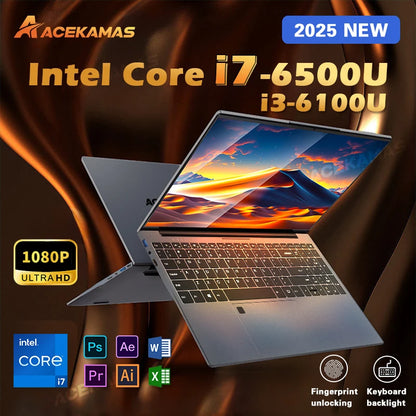 ACEKAMAS 15.6" Intel Core i7 6500U i3 6100U Laptop Computer Windows 11 Pro 16GB DDR4 1TB SSD Notebook PC Portable Laptops Gaming
