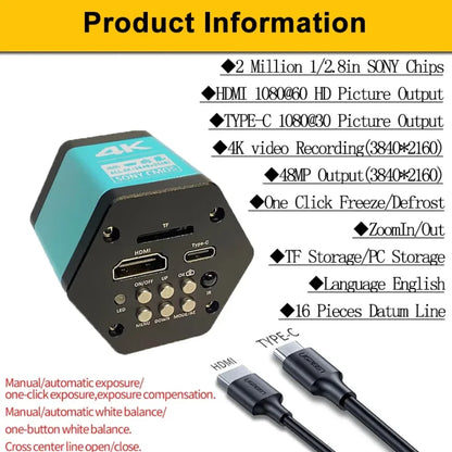 4K 48MP Electronics Digital Microscope Full HD 1080P HDMI USB Video Camera 150X Zoom Lens For Welding PCB Soldering Repair Phone