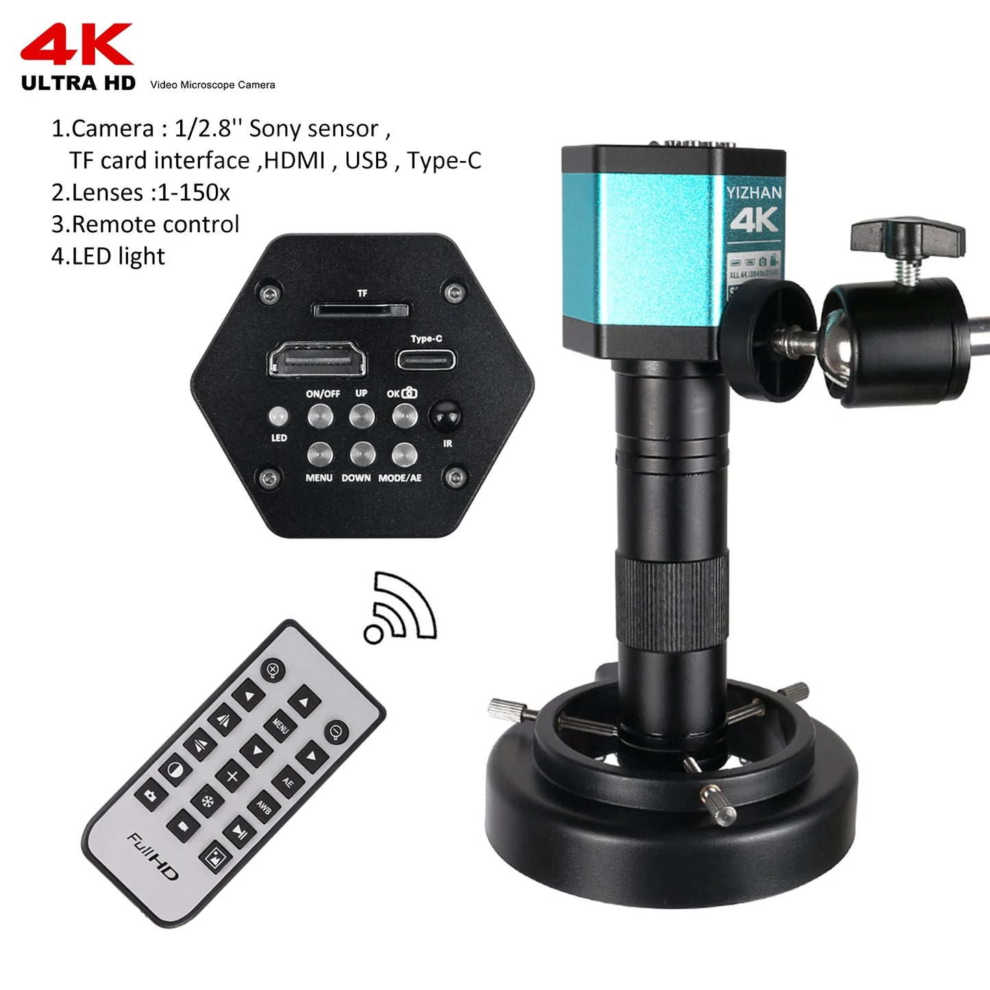 IMX415 4K 300x Digital Microscope For Soldering Recording 48MP Industrial Electronics Microscope phone Repair Jewelry Repair