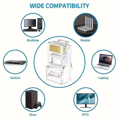 50 PCs RJ45 Connector Connector Network Unshielded RJ45 Perforated Crystal Head Network Cable