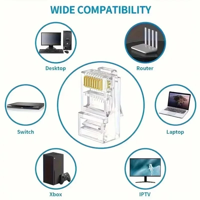 50 PCs RJ45 Connector Connector Network Unshielded RJ45 Perforated Crystal Head Network Cable