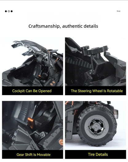 Alloy 1:24 Batmobile Diecast Model Toys Car Collectible Sound Light Doors Opened Rear Wheel Suspension Armored Cars for Kid Gift
